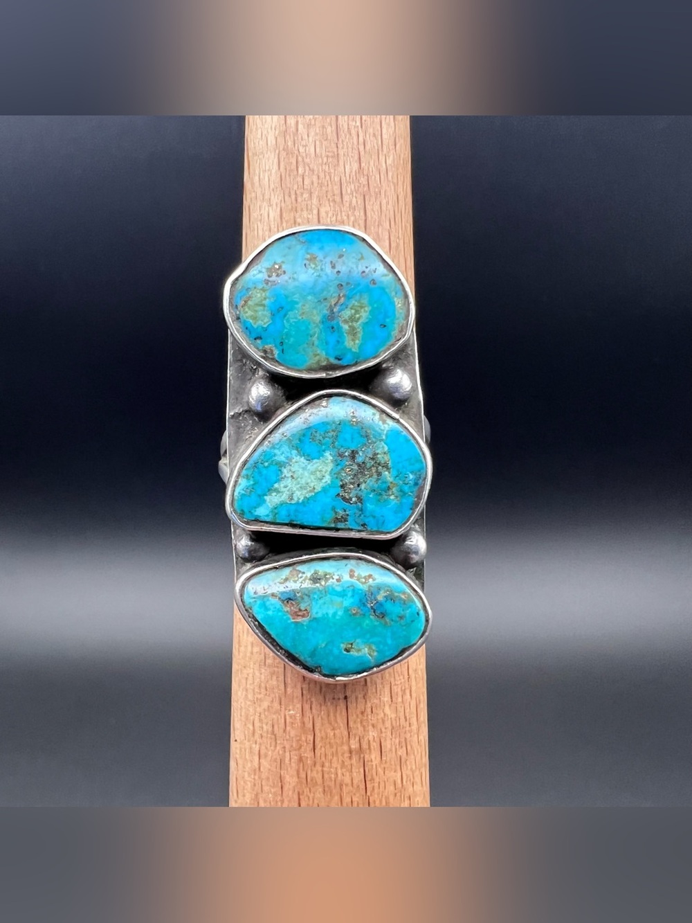 Native American 3 Turquoise Stone Ring